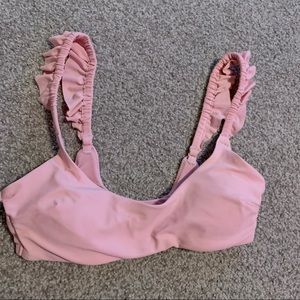 Aerie ruffle scoop neck bikini top baby pink size xs